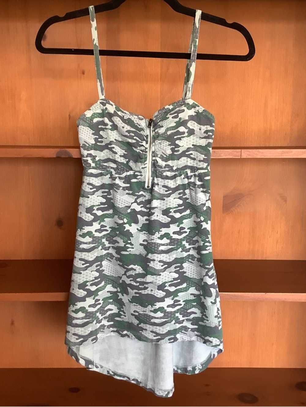 Purple Heart Y2K Green Camo Babydoll Top Zip Front Detail Size XXS 100% Cotton